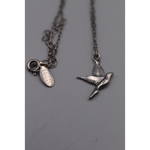 71 - Oliver Bonas Silver 925 Bird Pendant Necklace with Presentation Box