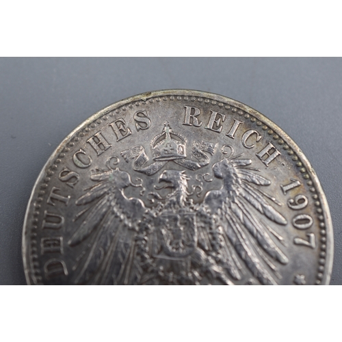 23 - William II Kaiser 1907 Silver 5 Mark German Coin