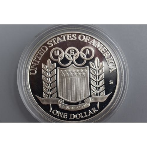 61 - USA Liberty Silver 900 XXV Olympiad Coin