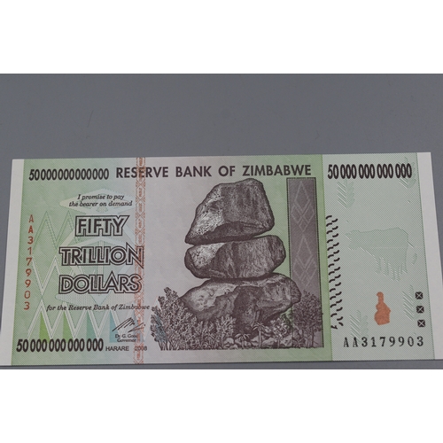 76 - Reserve Bank of Zimbabwe Fifty Trillion Dollar Bank Note (AA3179903)