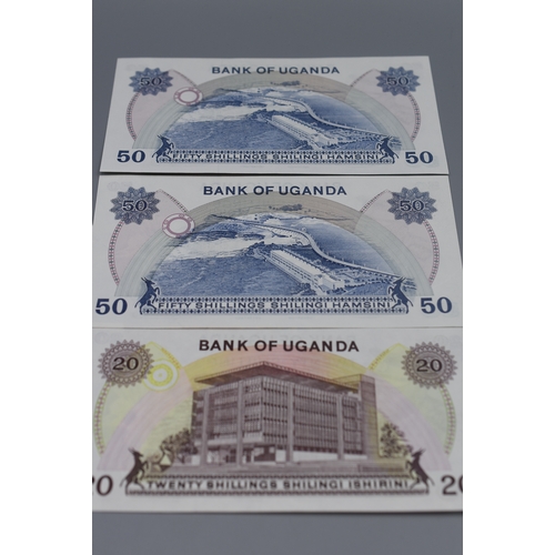 86 - Three Bank of Uganda General IdI Amin Bank Notes (50 & 20 Shillings)