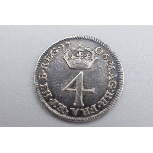 95 - Queen Anne 1706 Silver 4 Pence Coin