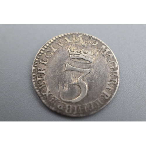 96 - William & Mary 1689 Silver 3 Pence Coin