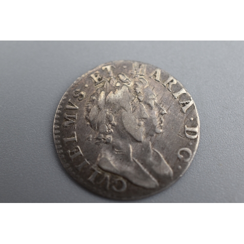 96 - William & Mary 1689 Silver 3 Pence Coin