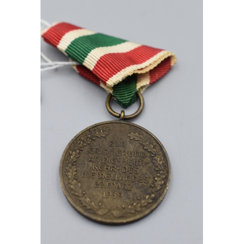 6 - Third Reich Medal for the annexation of the Memellandes (29th March 1939) Complete with Ribbon and O... 