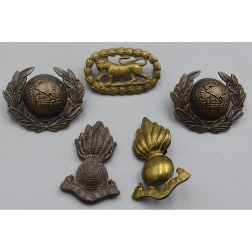 108 - Pair of Bronze Royal Marine Collar Badges and Three Single collar Badges (includes WWII Plastic exam... 