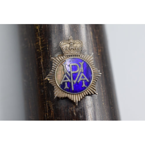 113 - Vintage British Military Police Truncheon stamped M'crown'P includes attached Badge marked 'MPAA' an... 