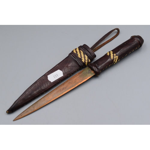 119 - African Knife with Copper Blade, Leather Grip and Sheath