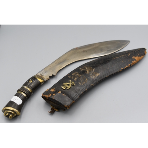 135 - Gurkha Kukri Knife with Scabbard which has a Crossed Kukri Badge attached 32cm long