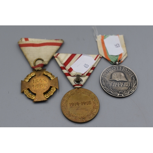 65 - Austro Hungarian Empire Medals x 3 including Hungarian War Medal, Austrian WWI Commemorative Medal a... 