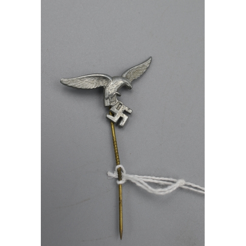 165 - WWII German Luftwaffe Eagle and Swastika Pin Badge