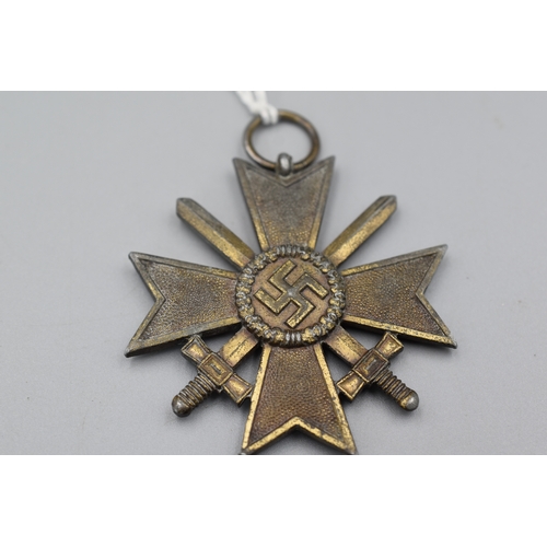 166 - WWII German War Merit Cross with Swords and Medal Suspension Ring Stamped 113