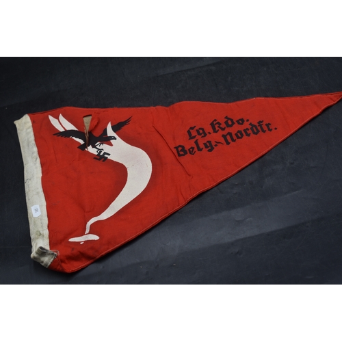 185 - WWII Luftwaffe Kill Pennant in Belgium - North France (54cm x 37cm) (L shaped tear on One Side)