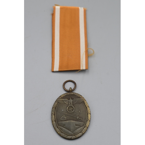 186 - German WWII West Wall Medal with Ribbon and Packet of Issue