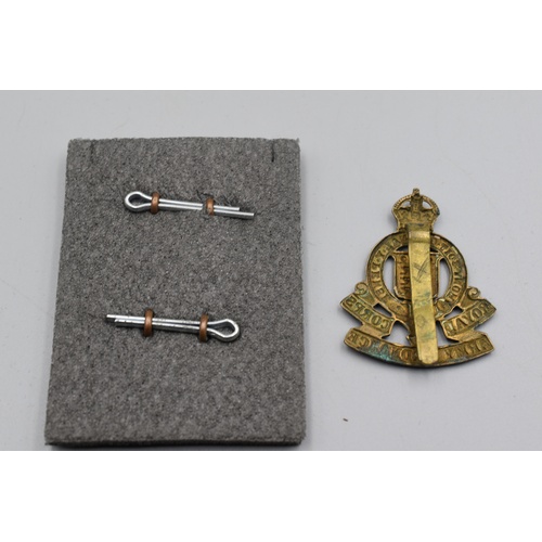 45 - Royal Army Ordnance Corps Hat Badge and Pair of Collar Badges