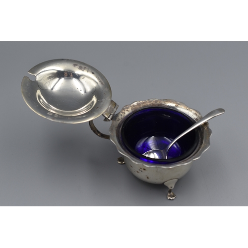 105 - Hallmarked Silver Lidded Condiment Pot with Cobalt Blue Glass Liner and Hallmarked Birmingham Silver... 