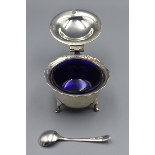 105 - Hallmarked Silver Lidded Condiment Pot with Cobalt Blue Glass Liner and Hallmarked Birmingham Silver... 