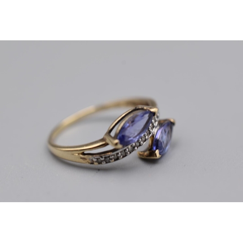 64 - Gold 9ct Tanzanite and Diamond Ring (Size L) Complete with Presentation Box