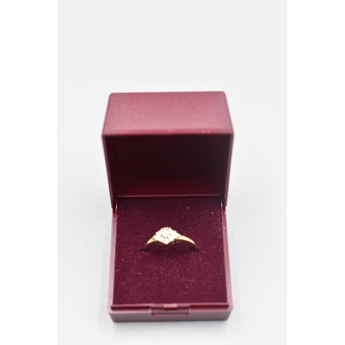 66 - Hallmarked Birmingham 375 Gold and Diamond Cluster Ring (Size O) Complete with Presentation Box