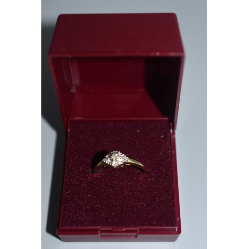 66 - Hallmarked Birmingham 375 Gold and Diamond Cluster Ring (Size O) Complete with Presentation Box