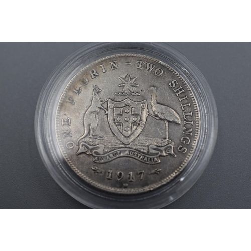 94 - George V Australian Silver 1917 Two Shilling Coin