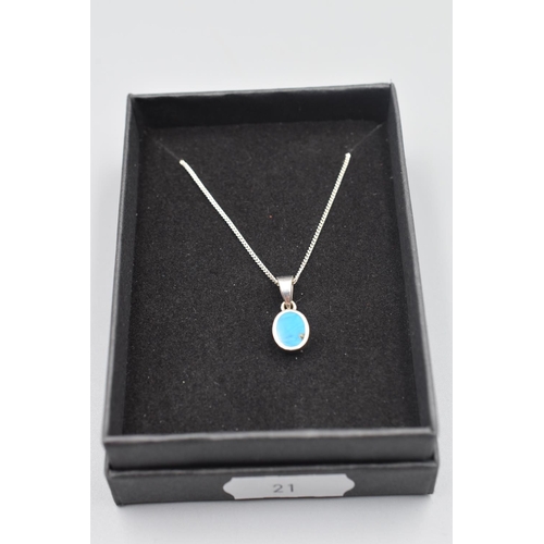 21 - Silver 925 Turquoise Stoned Pendant Necklace Complete with Presentation Box