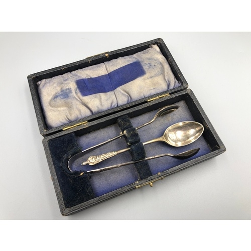 95 - Silver Plated Apostle Spoon and Sugar Tong Set in Presentation Box