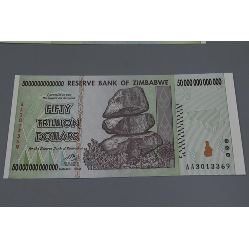 54 - Seven Reserve Bank of Zimbabwe 2008 Notes (Ten Billion Dollars to One Hundred Trillion Dollars)