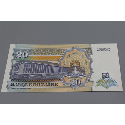 65 - Four Banque Du Zaire 1993 Bank Notes (1, 5, 10, and 20 Zaires)