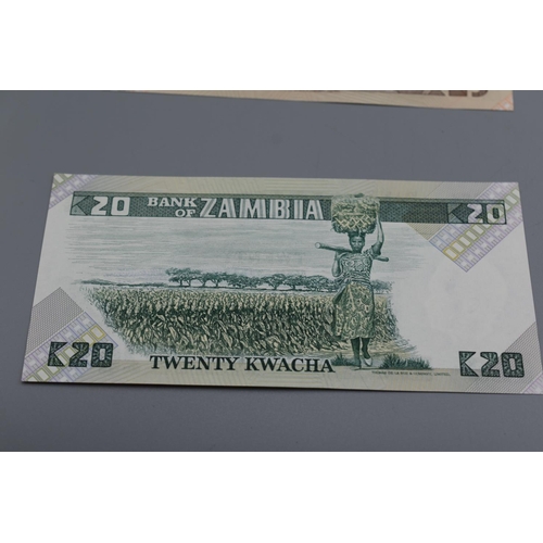 66 - Six Bank of Zambia Kwacha Bank Notes (1,2,5,10,20, and 50)