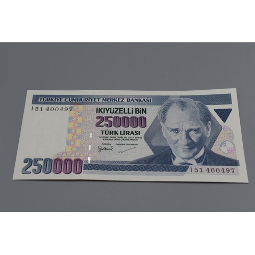 83 - Four Turkish Lirasi Bank Notes (2 x 50, 250000 and 500000)