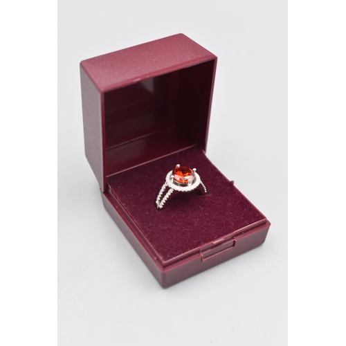 20 - Silver 925 Red Stoned Diamante Style Ring (Size K) Complete with Presentation Box