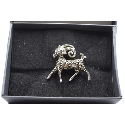 43 - Silver 925 Marcasite Deer Brooch in Presentation Box