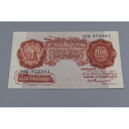 90 - Bank of England K.O. Peppiatt (O2U 979981) Brown 10 Shilling Bank Note