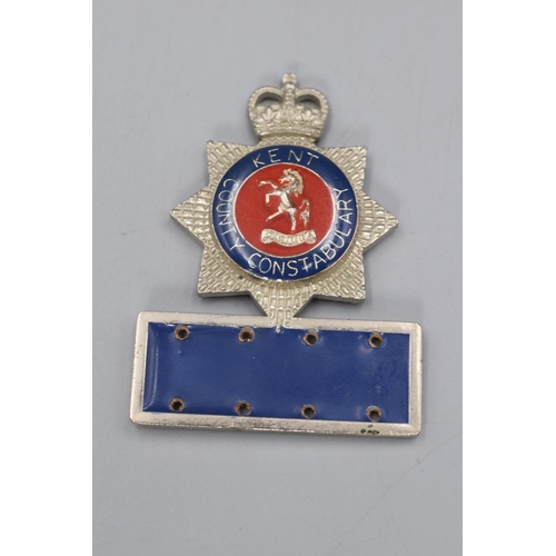 27 - Kent Constabulary Helmet Plate plus a Kent Name Badge