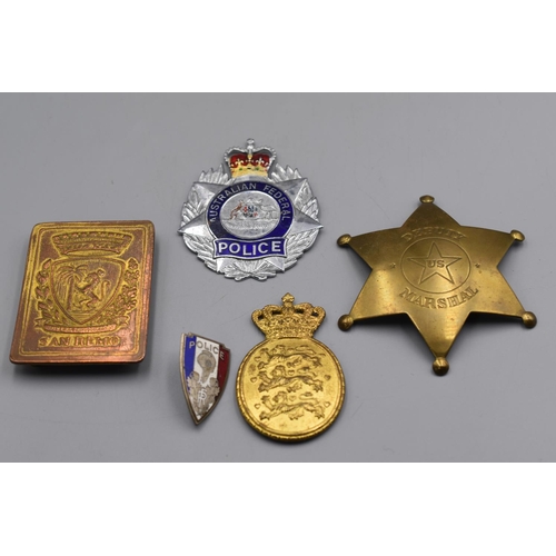 80 - Five Foreign Police Badges includes Australian, San Remo and US