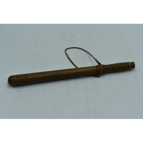 83a - Wooden Police Truncheon with a Rope Wrist Strap, Marked 27. 45 cm Long