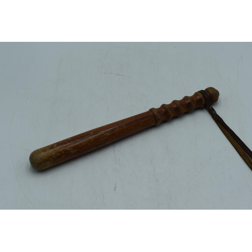 85a - Wooden Police Truncheon with a Leather Wrist Strap. 39cm Long