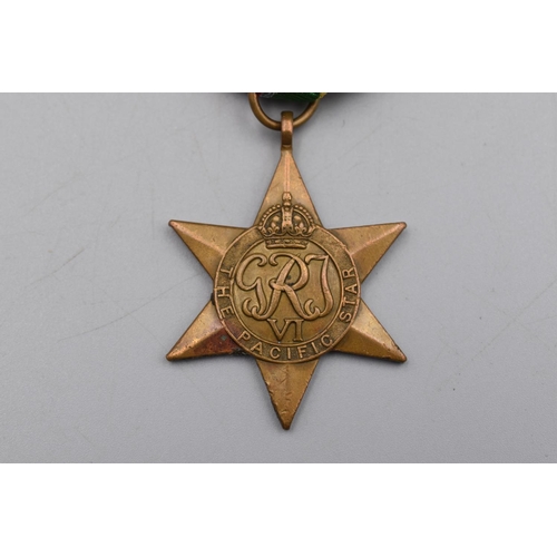 115 - WWII British Pacific Star Medal with Ribbon. Full Size