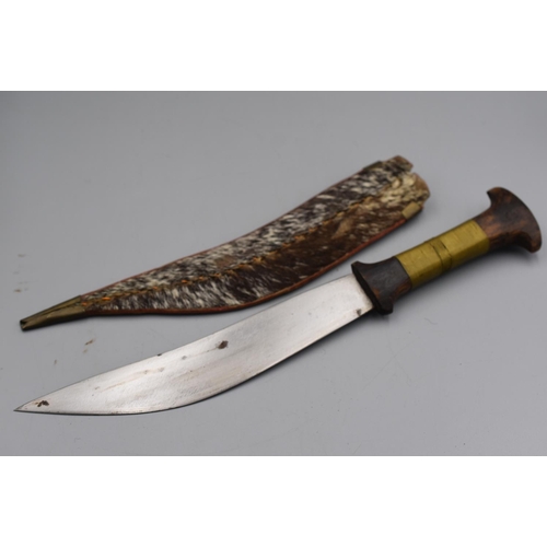 131 - African Knife with an Animal Hide Scabbard, 32cm Long