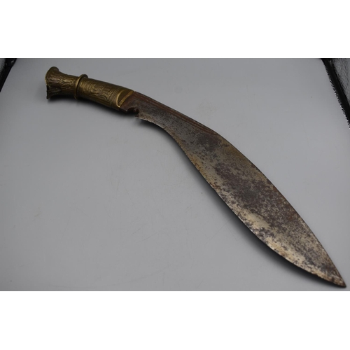 170 - Vintage Kukri Knife with an ornate Brass Hilt (39cm Long)