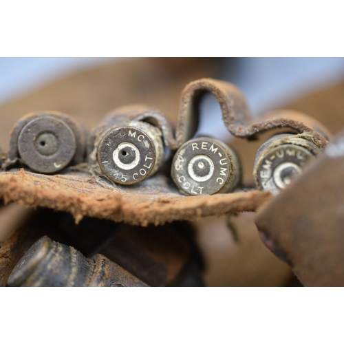 186 - Unusual Leather waist belt with a Shoulder Cross Strap with numerous inert bullets riveted on. All b... 