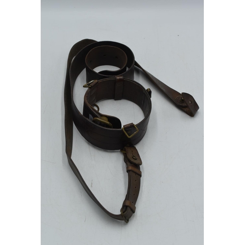 89 - WWI Leather and Brass Sam Browne Officers Belt with Shoulder Cross Strap