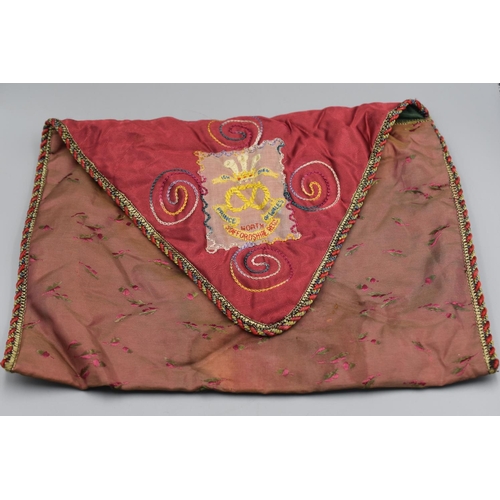 93 - WWI Silk Pouch with North Staffordshire Regiment Embroidered Silk Badge