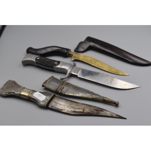 244 - Selection of 3 Knives, One with Jewelled Sheath, One with Brass Blade and Wooden Sheath and Other