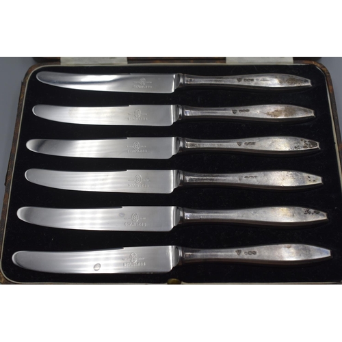 64 - Set of Sterling Silver Handled Butter Knives in Presentation Case