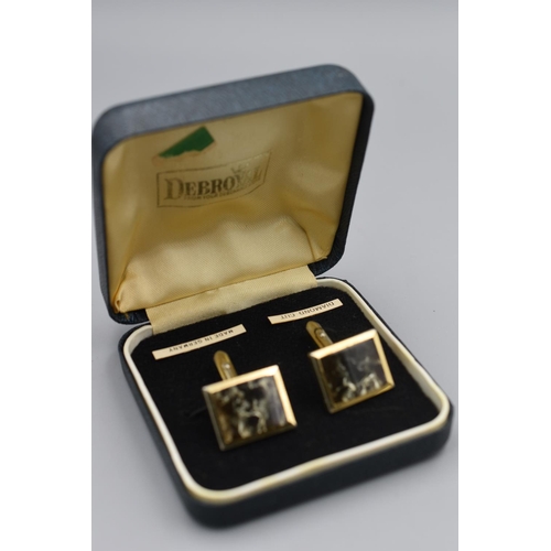 65 - Pair of German Diamond Cut Cufflinks with Presentation Case