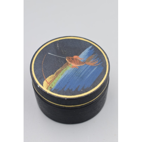 66 - Vintage Stud Box displaying Hand Painted Fishing Scene