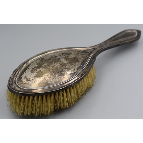 68 - Hallmarked Birmingham Silver Cased Hair Brush with Floral Design Decoration