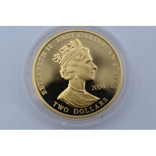 10 - Two Elizabeth II 2004 Gold Plated East Caribbean States Coins Celebrating Henry II and Robert The Br... 